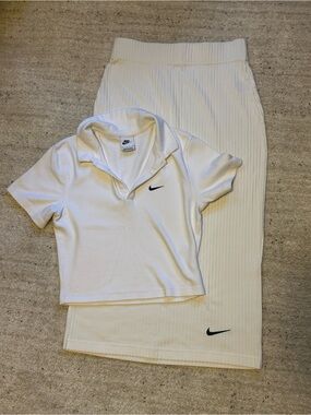 Nike - Women's High-Waisted Ribbed Jersey Skirt and Polo Top